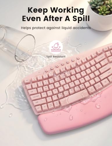 Pink Wireless Keyboard and Mouse Combo, Ergonomic Wave, 30dB Quiet, MA41 - color: Pink