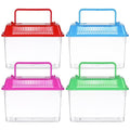 VANZACK 4 Pack Small Plastic Fish Tanks, Portable Terrariums with Lids | Clear Plastic Terrariums with Vented Lids and Handles, Critter Carrier for Small Fish, Turtles, Hamster, Snakes Aquarium