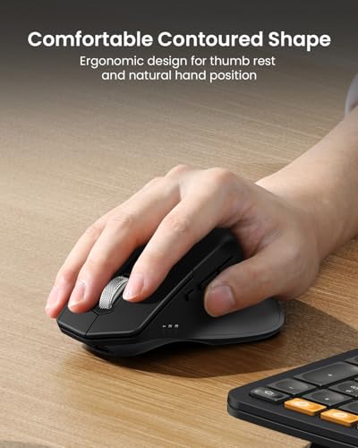 ProtoArc EKM01 Plus Wireless Ergonomic Keyboard Mouse Combo - Black | Full-size Split Keyboard with Cushioned Wrist Rest, Ergonomic Mouse, 3-Device Bluetooth/2.4G, USB-C Rechargeable - color: Black