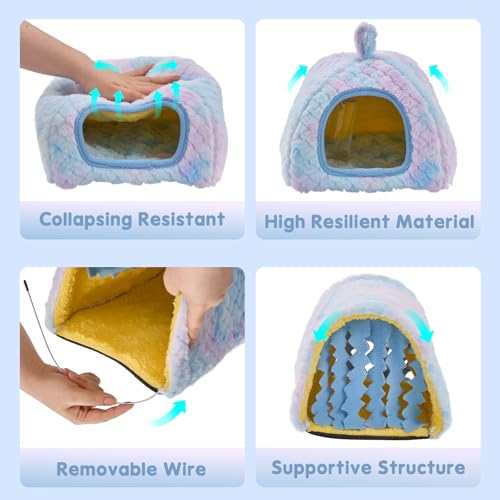 Avont 2-Pack Guinea Pig Tunnel & Hideout Bed Set | Washable Hideout & Tunnel Set, Breathable Fleece, Dual Entrances, Removable Pad, Blue or Yellow - color: Blue