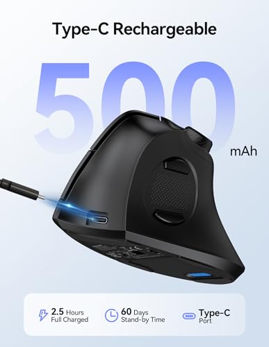 TECKNET Ergonomic Mouse, Rechargeable Wireless Bluetooth Mouse (BT 5.0/5.0+2.4G), Vertical Mouse with Volume Knob, Quiet Clicks, Cordless Mice 6 Adjustable DPI with USB A Receiver, Wide Compatibility