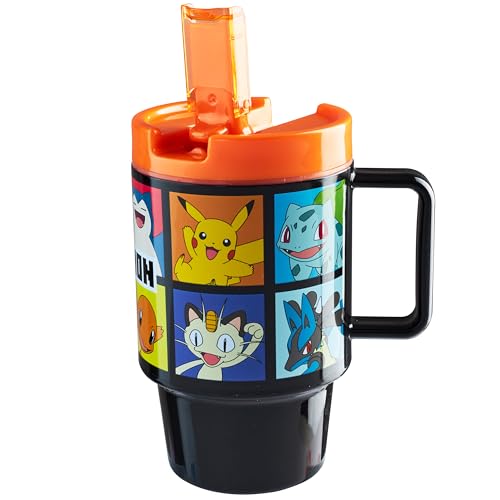 Get Trend Pokemon Kids Water Bottle with Straw 16.9 oz BPA Free Plastic Cup with Lid Reusable Tumbler Pikachu Anime Gifts for Kids (Black Pokemon) - color: Black Pokemon