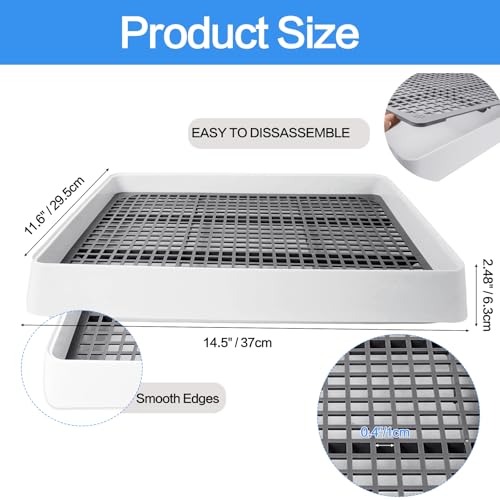 2 Pack Rabbit Litter Box with Grate, Large Shallow Bunny Litter Box Tray Plastic Guinea Pig Training Pan for Small Animals, Hamster, Hedgehog, Chinchillas, 14.5 x 11.6 x 2.5 Inch