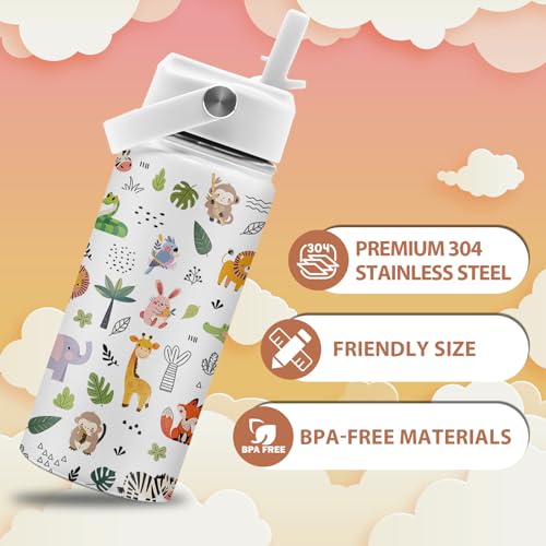 Animal Lovers Gifts,16 oz Water Bottle with Straw Lid, Animals Water Bottle | Stainless Steel Insulated Tumbler, Cute Wildlife Animals Cup Gifts for Birthday Christmas - color: Forest Animals