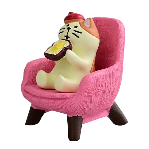 Mevodeata Cute Mini Cat Eating Toast Bread Figurine with Small Sofa Resin Figure for Office Home Decor for Cat Lovers (Pink Sofa) - color: Toast Cat-pink