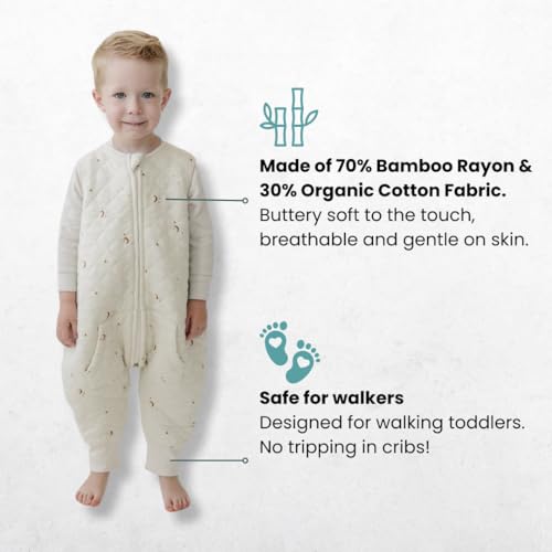 Dreamsuit Walker Toddler Sleep Sack with Feet and Legs, 3T-4T | 70% Rayon Made from Bamboo, 30% Organic Cotton, 0.8 TOG Summer, 2-Way Zipper, Buttery Soft Wearable Blanket, Cactus - color: (1.2 Tog) Moonstars, size: 3-4T