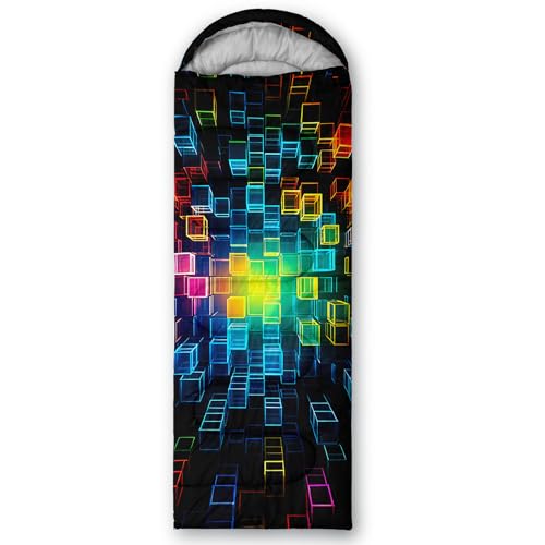 QOOMO Camping Sleeping Bags,3 Season Warm & Cool Weather,Lightweight,Waterproof Sleeping Bags for Adults & Kids,Traveling,and Outdoors,Camping Gear Equipment - color: geometric cube