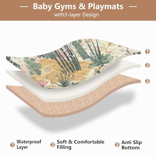 Baby Play Mat Tropical Cactus Desert Pink 50 x 50 Playpen Mat Baby Play Mats for Floor Play Gym Crawling Mat Non-Slip Cushioned Baby Playmat for Infants, Babies, Toddlers - color: Multi 12