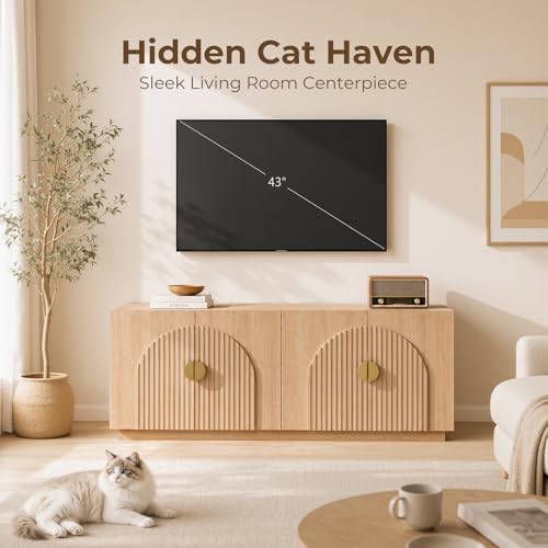 Amunrbrek Double Cat Litter Box Enclosure Furniture with Optional Divider - color: Natural Double