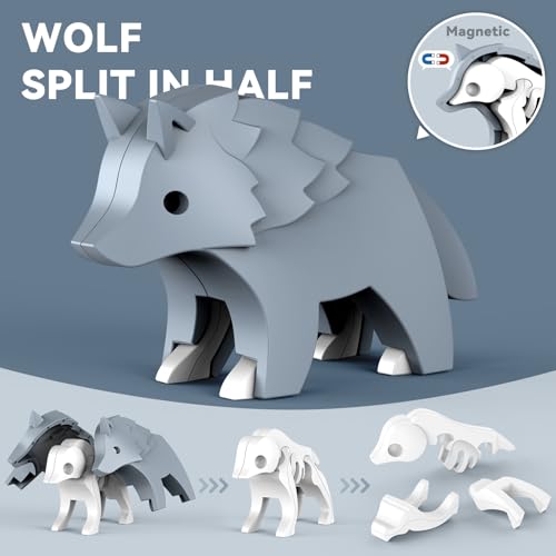 Magnetic Animal Building Toys, STEM Toddler Learning Toys 3D Puzzle Animals for Boys Girls, Educational Magnetic Travel Montessori Toy Sheep Wolf Reindeer Sloth,Unique Birthday Gift for Kids 3 4 5 6 7 - style: Forest Animals
