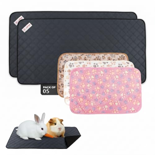 LUFTPETS Guinea Pig Cage Liners 5 Pcs, Washable C&C 2X4 Pads & Fleece Mats | 2 Absorbent Bunny Pee Pads 57x28, 3 Soft Blankets. Top Releases Hay. Waterproof Non-Slip Rabbit Bedding - size: C&C (2x4) (5 Pack)