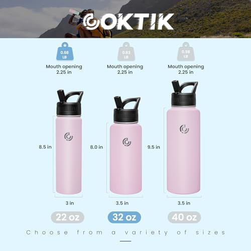 COKTIK 32oz Sports Water Bottle, Stainless Steel Water Bottle for Insulated, Reusable Travel Bottle, With Straw, With Handle Grip for Easy Carrying, Suitable for Cycling, Outdoor Vacations(Blush) - color: Blush, size: 32 Ounces