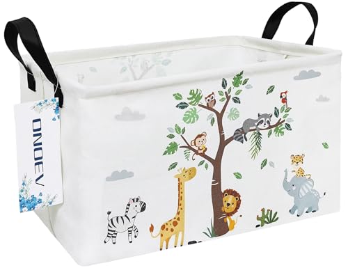 Rectangular Fabric Storage Bin, Foldable Tree Animals print Basket | Damp-proof canvas with reinforced stitched handles.Great for clothes,books & sundries in closets,playrooms,laundry rooms. - color: REC Tree Animals