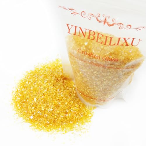 Crushed Glass Glitter, Broken Stones Shattered Glass Chips for Resin Art Crafts, Epoxy Resin Supplies, Geod Painting, DIY Art Projects, Jewelry Making, 2-4mm, 200g/7oz (Gold Yellow) - color: Gold Yellow