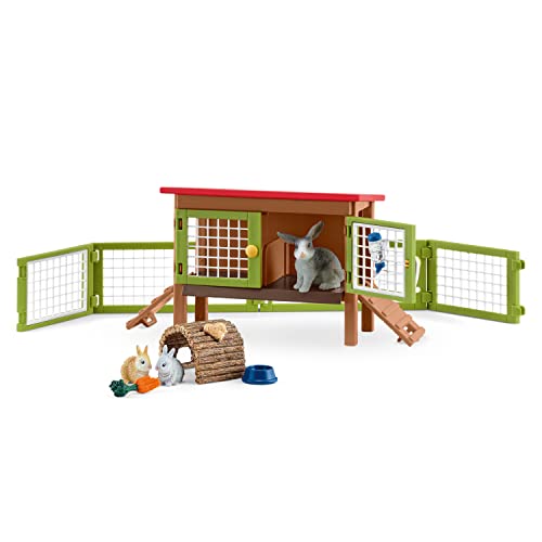 Schleich Farm World, Easter Toys for Boys and Girls Ages 3-8, 8-Piece Playset, Rabbit Hutch and Bunny Playpen Toy Set - style: Rabbit