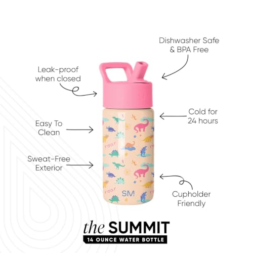Simple Modern Kids Water Bottle & Toddler Cup | 14oz | Dinosaur | Insulated Stainless Steel Toddler Water Bottle, Kids Tumbler with Straw | Spill Proof for School, Girls, Boys | Dinosaura - color: -Dinosaura, size: 14 Ounces