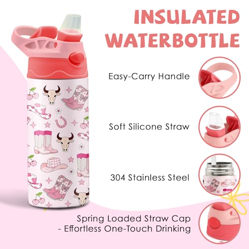 Cowgirl 12 oz Water Bottle with Straw – Kids Stainless Steel Vacuum Insulated Cup, Leakproof Pop-Up Spout, Reusable Travel Mug for Boys and Girls Outdoor Sports - color: Cowgirl1