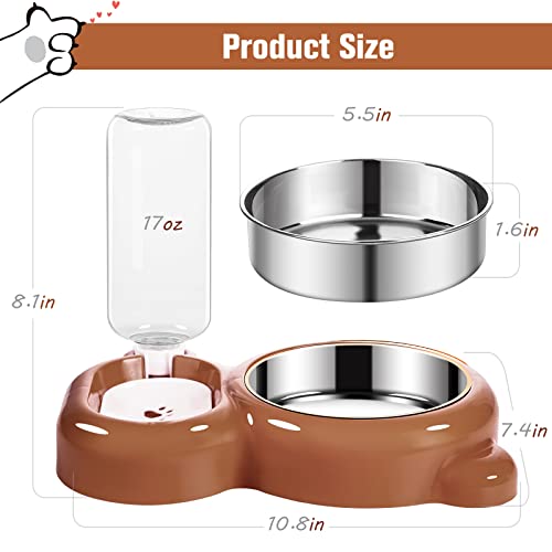 Dog Bowls, Cat Food and Water Bowl Set with Water Dispenser and Stainless Steel Bowl for Cats and Small Dogs - Brown - color: Brown