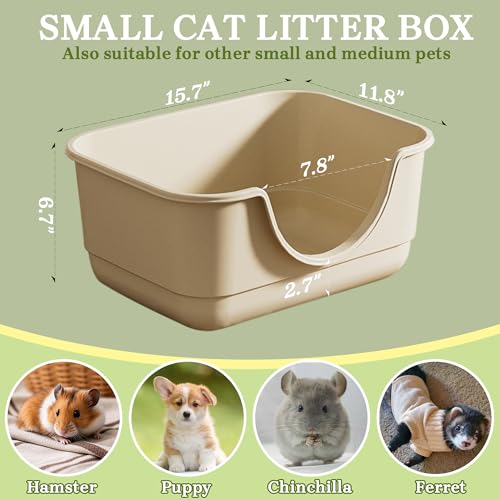 2 Pack Low Entry Small Litter Box for Kittens, Kitty Plastic Litter Boxes, Open Top, Anti-Splash High Sided Litter Tray Pan for Medium Pets, Puppy, Easy to Clean, 15.7"L*11.8"W*6.7"H (Beige) - color: Beige-2 Pack