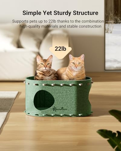DownyPaws Cat House for Indoor Cats, Cube Castle Cat Bed Cave, Forest | Cat Hideaway Enclosed Bed,Cave Hideout Fort,Kitten Peekaboo Hut for Cats,Hide Box Bed for Large Cat Up to 22 Lbs - color: Forest, size: Single