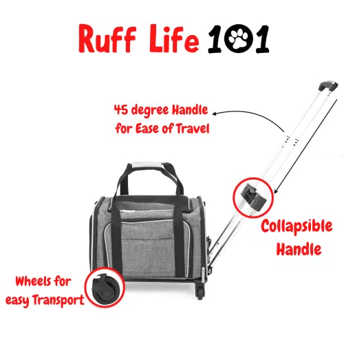 Airline Approved Expandable Premium Pet Carrier on Wheels- Two Sided Expandable Rolling Carrier- Designed for Dogs & Cats- Extra Spacious Soft Lined Carrier! (Grey) - color: GREY