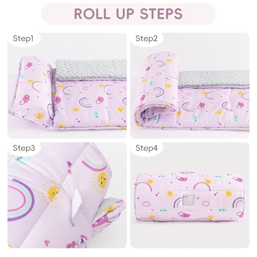 david's kids Minky Toddler Nap Mat with Pillow and Minky Fleece Blanket, 55"x23",Ultra Soft Slumber Bags for Kids, Perfect for Preschool, Daycare, Kids Sleeping Bags with Rollup Design, Rainbow - color: Rainbow