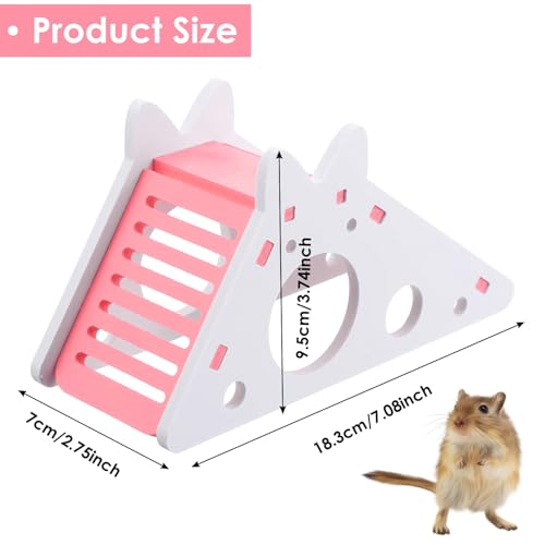 TIESOME Hamster House with Ladder and Slide, Wooden Hamster Play Toys Hideout Hut Gerbil Rat Hideaway Small Animal Activity Toy DIY Hamsters Cage Accessories for Small Pets(Pink)