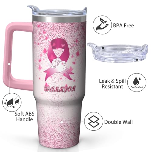 30oz Breast Cancer Awareness Stainless Steel Tumbler with Handle and Straw,Pink Ribbon Mug Cup Water Bottle with Lid and Straw, Patients Survivor Women Gifts - color: Cancer1