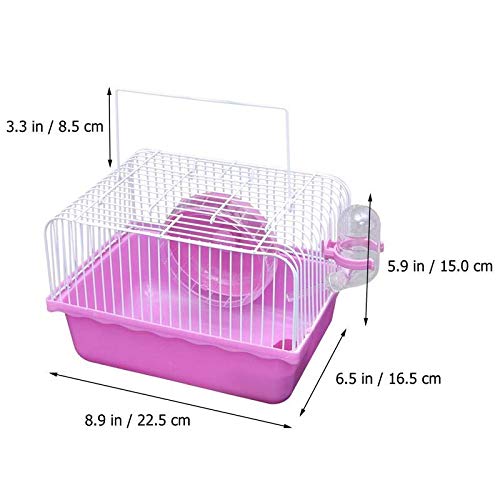 Small Pet Hamster Cage with Running Wheel Water Bottle Food Basin Portable Carrier House Mice Home Habitat for Going Out, Traveling (Pink) - color: Pink