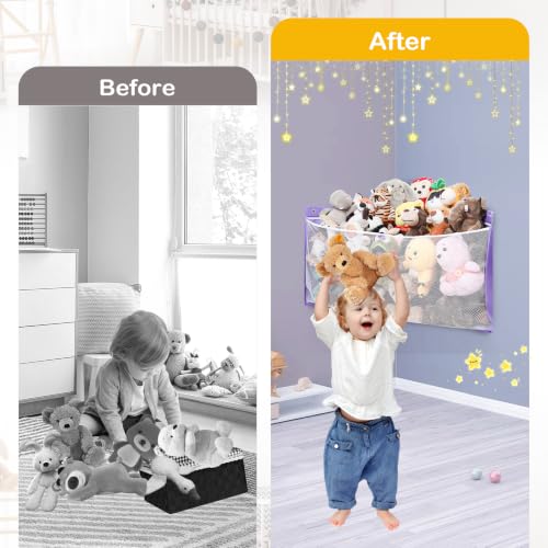 Large Corner Stuffed Animal Storage, Purple Wall Hammock Toy Net, Gift | Baby Plush Toy Holder, Hanging Display for Nursery, Space-saving Organizer for Kids' Bedroom - color: Purple, size: 1PCS