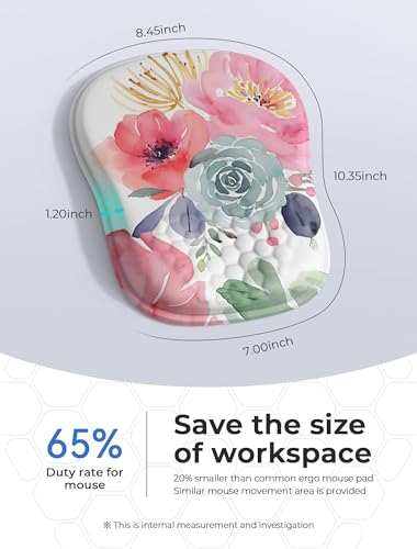 Watercolor Floral Ergonomic Mouse Pad for Carpal Tunnel Pain Relief, 65% Usable Mouse Area, Memory Foam Concave Wrist Rest for Office, PC, Gaming - color: 04 Watercolor Flower