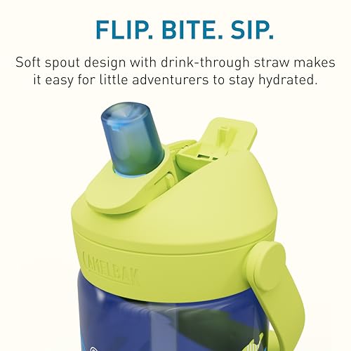 CamelBak Thrive Flip Straw Kids Water Bottle with Bite Valve, Tritan Renew Design for School and Travel, 14oz, Sharks and Rays - color: Sharks and Rays
