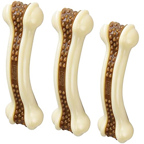 Dog Bones Chew Toys for Aggressive Chewers, 3 Pack Real Beef Flavor,Indestructible Dog Teething Chew Toys for Large/Medium/Small Puppies Breed,Tough Pet Toy with Nylon - size: 3 PCS-Beef Flavor
