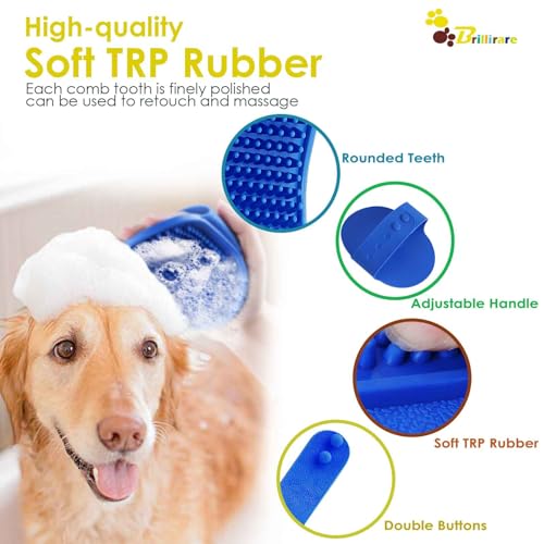 2 Pack Dog Grooming Brush, Premium Soft Silicone Pet Bath Brushes with Adjustable Handle, Shampoo Soothing Comb for Wet Dry Long Short Haired Dogs & Cats Massaging, Deshedding - color: 2 Pack