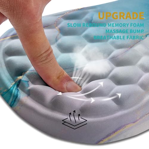 Hokafenle Ergonomic Mouse Pad Wrist Support, Wrist Rest Mousepad for Carpal Tunnel Pain Relief with Integrated Memory Foam Slope Massage Bulge (11.8x7.9 inch,Blue Marble - color: KM08-Blue Marble