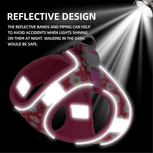 Step in Dog Harness No Pull Flower Adjustable Soft Mesh Harness | Reflective Escapeproof Pet Vest Harness and Leash Set for Small Medium Dogs - color: Rose red, size: S(neck:10.5"-12",chest:13.5"-16")