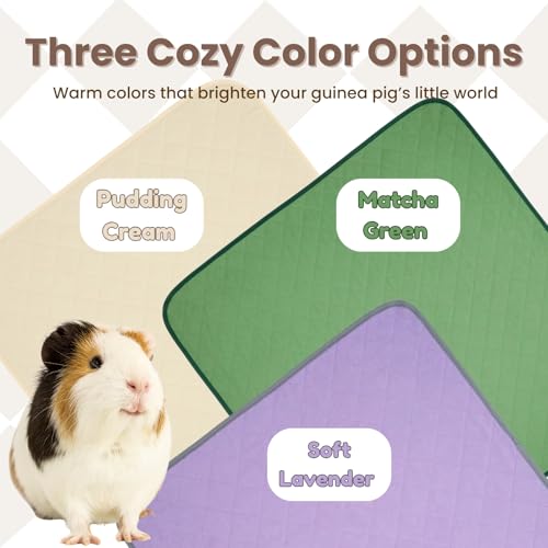 3 Pack Guinea Pig Pad 12" x 12", Washable Fleece Cage Liner, Green | Soft fleece surface. 4-layer absorbent protection. Waterproof TPU & anti-slip bottom. Washable and reusable pee pad