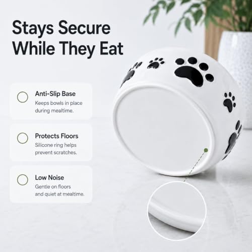 Ceramic Dog Bowls Set, 6.5''×2.5'', with Anti-Slip Rings, 3 Cups Capacity - size: 6.5 in