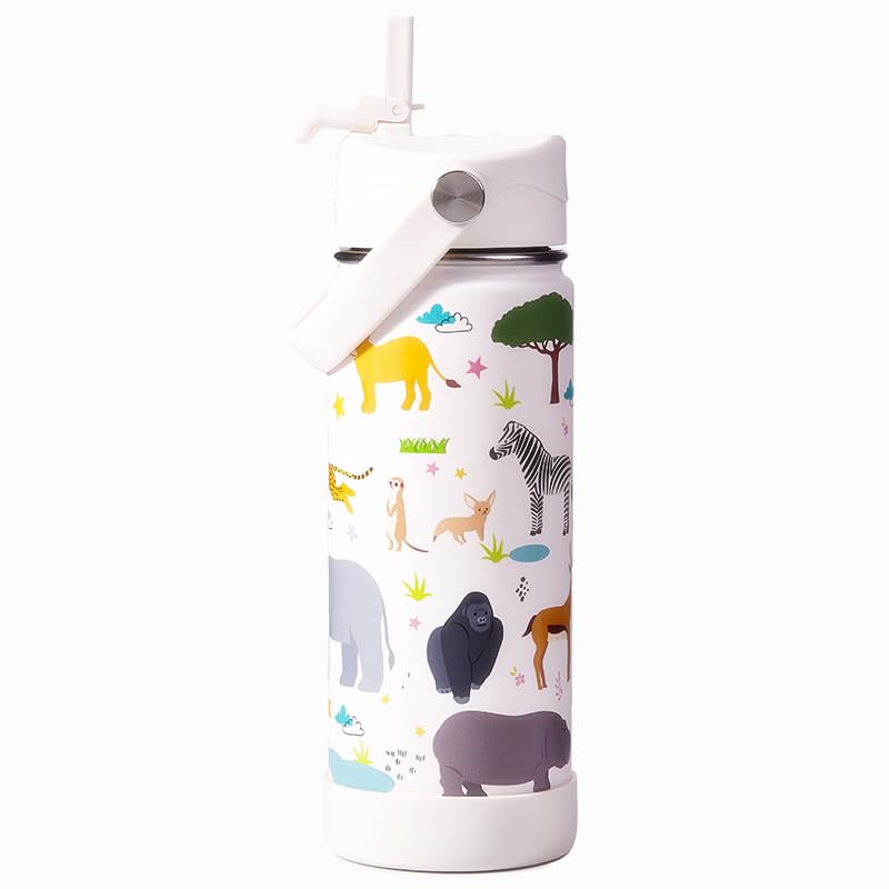 Kids Insulated Water Bottle - Bulk Stainless Steel Water Bottles for School Travel Leak Proof Vacuum Metal (Forest animals, 18 Ounces) - color: Forest animals