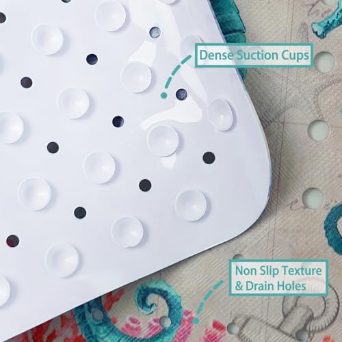 Ocean Bathtub Mat Non Slip, Cute Baby Bath Mat for Tub Rubber Tub Mat, Seahorse Coral Toddler Kids Bath Mats for Bathroom Anti Slip Shower Mat with Suction and Drain Holes Machine Washable, 40″x16″ - color: D07, size: 40" x 16" (Rectangular)