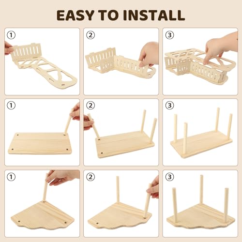 3 Pack Wooden Hamster Play Platform, 3-in-1 Natural Small Pet Playground with Tunnel, Ladder & Hidden Rest Area, Wooden Support Column Cage Accessories for Hamsters, Squirrels & Tiny Pets