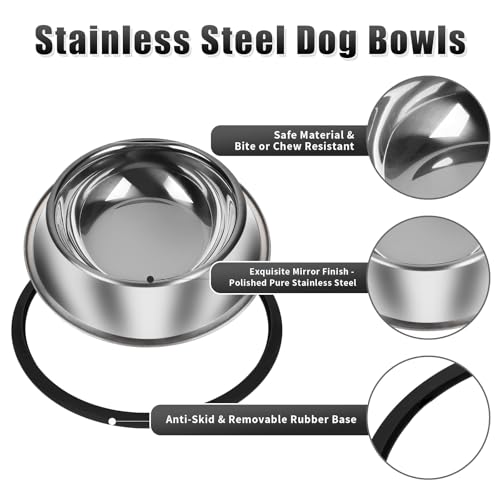 3Pcs Stainless Steel Dog Bowls Set - Non-Slip Food and Water Bowl 54 Oz - Dishwasher-Safe, Rust Resistant Metal Pet Bowls for Small/Medium/Large Sized Pets - color: Classic, size: 54 oz