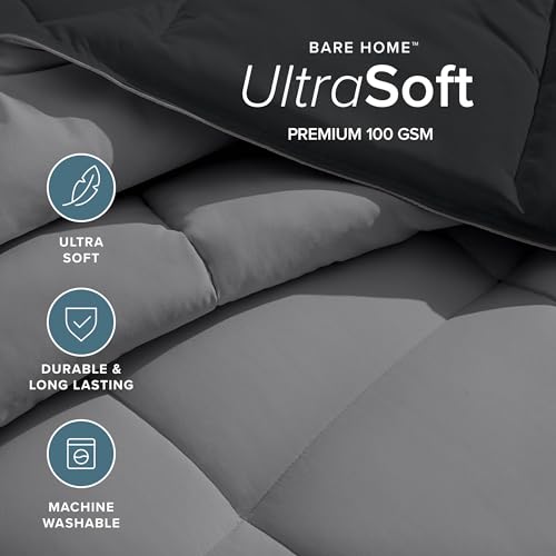 Bare Home Oversized King Comforter - Reversible Colors - Goose Down Alternative - Ultra-Soft - Premium 1800 Series - All Season Warmth - Bedding Comforter (Oversized King, Black/Grey) - color: 07 - Black/Grey, size: Oversized King