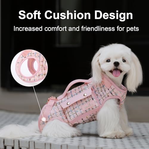 Wakytu Dog Lift Harness Dog Carrier Sling for Small Dogs & Cats,M | stylish puppy sling carrier with handle & pocket,adjustable leash,walking & travel - color: 2.0 Pink, size: Medium(8-13 LBS)