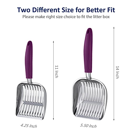 Cat Litter Scoop, Aluminum Alloy Sifter, Kitty Metal Scooper, Deep Shovel, Long Handle, Poop Sifting, Kitten Pooper Lifter, Durable, Heavy Duty, for Litter Box - color: POLISHED Aluminum \ #07 Violet Handle, size: Small