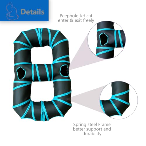 8-Shaped Cat Tunnel Toy Interactive Foldable Playhouse Maze Toys for Cats, Kittens, Rabbits & Small Pets with Playing Balls Collapsible Play Tube for Indoor Fun & Exercise (Blue) - color: Blue