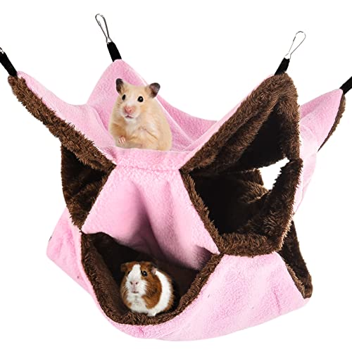 3 Tier Ferret Rat Hammock,Guinea Pig Cage Accessories,11.8x11.8 Inches,Pet Cage Hanging Bunkbed Hammock for Small Animals,Guinea Pig,Ferret,Kitten,Squirrel,Chinchilla,Rat,Parrot - color: pink