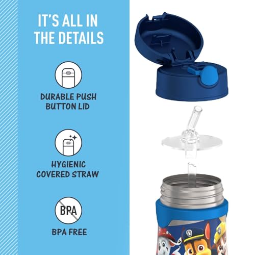 THERMOS Vacuum Insulated Stainless Steel 10oz Straw Bottle, PAW PATROL BOY - color: PAW PATROL BOY, size: 10 Ounces
