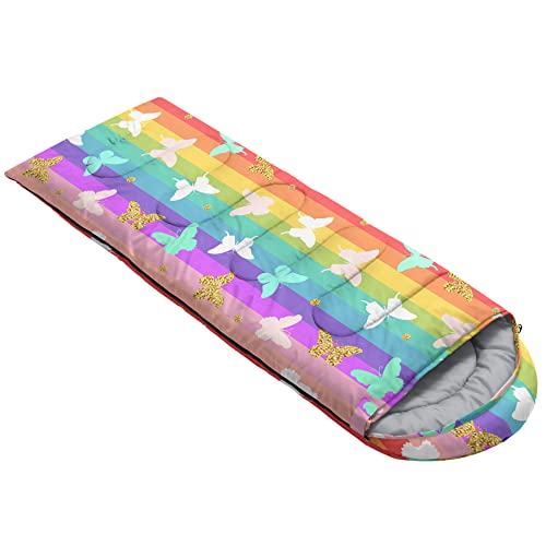 QOOMO Camping Sleeping Bags,3 Season Warm & Cool Weather,Lightweight,Waterproof Sleeping Bags for Adults & Kids,Traveling,and Outdoors,Camping Gear Equipment - color: Rainbow Butterfly 2