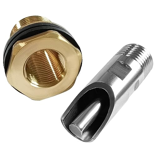 Joywayus 5PCS 1/2 Stainless Steel Automatic Pig Nipple Water Drinker Feeder Waterer + 5PCS 1/2 Female to 3/4 Male Brass Water Tank Connector Bulkhead Fitting Kit for Sows Piglets Drinking - color: silvery + brass -5pcs
